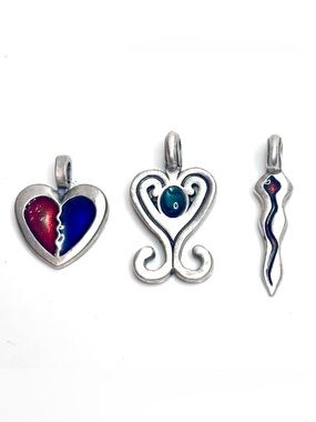 Vintage Zik Zok Set of Three Pewter Tribal Pendants Signed New